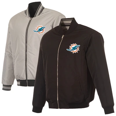 Men's JH Design  Black/Gray Miami Dolphins Full-Zip Reversible Flight Jacket
