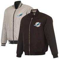Men's JH Design  Black/Gray Miami Dolphins Full-Zip Reversible Flight Jacket