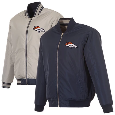 Men's JH Design  Navy/Gray Denver Broncos Full-Zip Reversible Flight Jacket