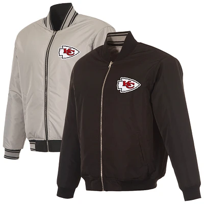 Men's JH Design  Black/Gray Kansas City Chiefs Full-Zip Reversible Flight Jacket