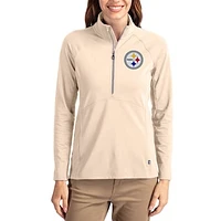 Women's Cutter & Buck Tan Pittsburgh Steelers Adapt Eco Knit Stretch Recycled Raglan Half-Zip Pullover
