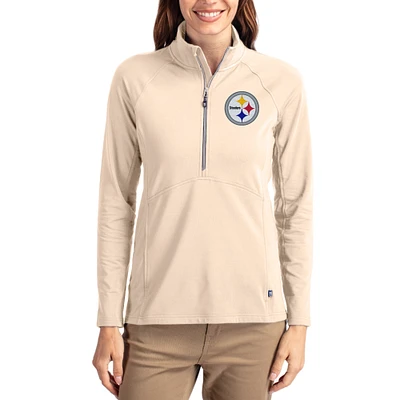 Women's Cutter & Buck Tan Pittsburgh Steelers Adapt Eco Knit Stretch Recycled Raglan Half-Zip Pullover