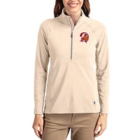 Women's Cutter & Buck Tan Tampa Bay Buccaneers Throwback Adapt Eco Knit Stretch Recycled Raglan Half-Zip Pullover