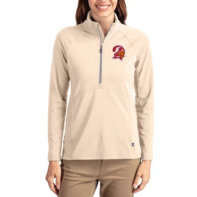 Women's Cutter & Buck Tan Tampa Bay Buccaneers Throwback Adapt Eco Knit Stretch Recycled Raglan Half-Zip Pullover