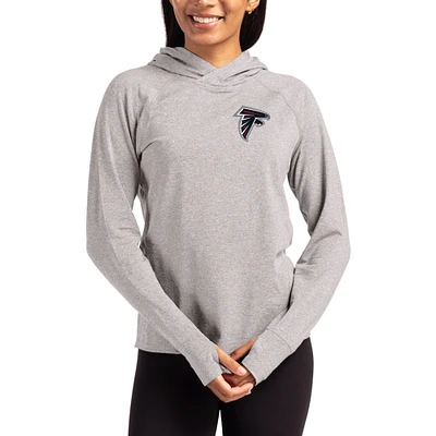 Women's Cutter & Buck Heather Gray Atlanta Falcons Primary Logo Adapt Knit Recycled Raglan Pullover Hoodie