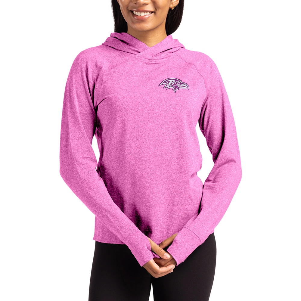 Women's Cutter & Buck Pink Baltimore Ravens Tonal Logo Adapt Knit Recycled Raglan Pullover Hoodie