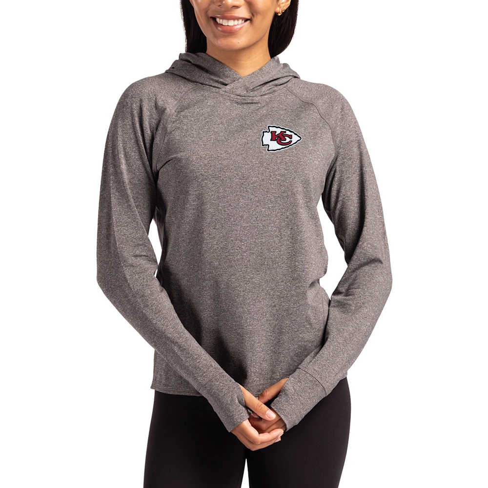 Women's Cutter & Buck Heather Charcoal Kansas City Chiefs Primary Logo Adapt Knit Recycled Raglan Pullover Hoodie