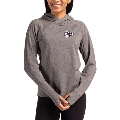 Women's Cutter & Buck Heather Charcoal Kansas City Chiefs Primary Logo Adapt Knit Recycled Raglan Pullover Hoodie