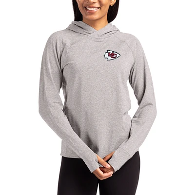 Women's Cutter & Buck Heather Gray Kansas City Chiefs Primary Logo Adapt Knit Recycled Raglan Pullover Hoodie