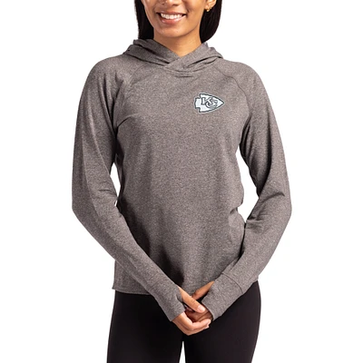Women's Cutter & Buck Heather Charcoal Kansas City Chiefs Tonal Logo Adapt Knit Recycled Raglan Pullover Hoodie