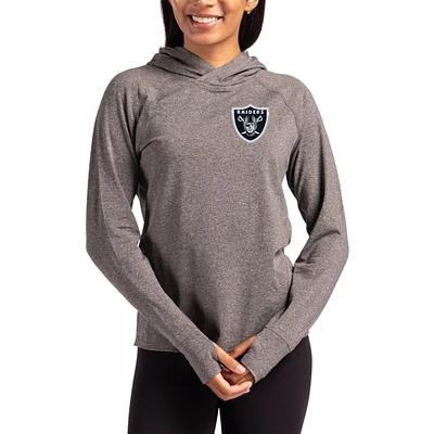 Women's Cutter & Buck Heather Charcoal Las Vegas Raiders Primary Logo Adapt Knit Recycled Raglan Pullover Hoodie