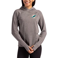 Women's Cutter & Buck Heather Charcoal Miami Dolphins Primary Logo Adapt Knit Recycled Raglan Pullover Hoodie