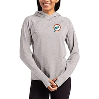 Women's Cutter & Buck Heather Gray Miami Dolphins Throwback Logo Adapt Knit Recycled Raglan Pullover Hoodie