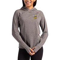Women's Cutter & Buck Heather Charcoal Minnesota Vikings Primary Logo Adapt Knit Recycled Raglan Pullover Hoodie