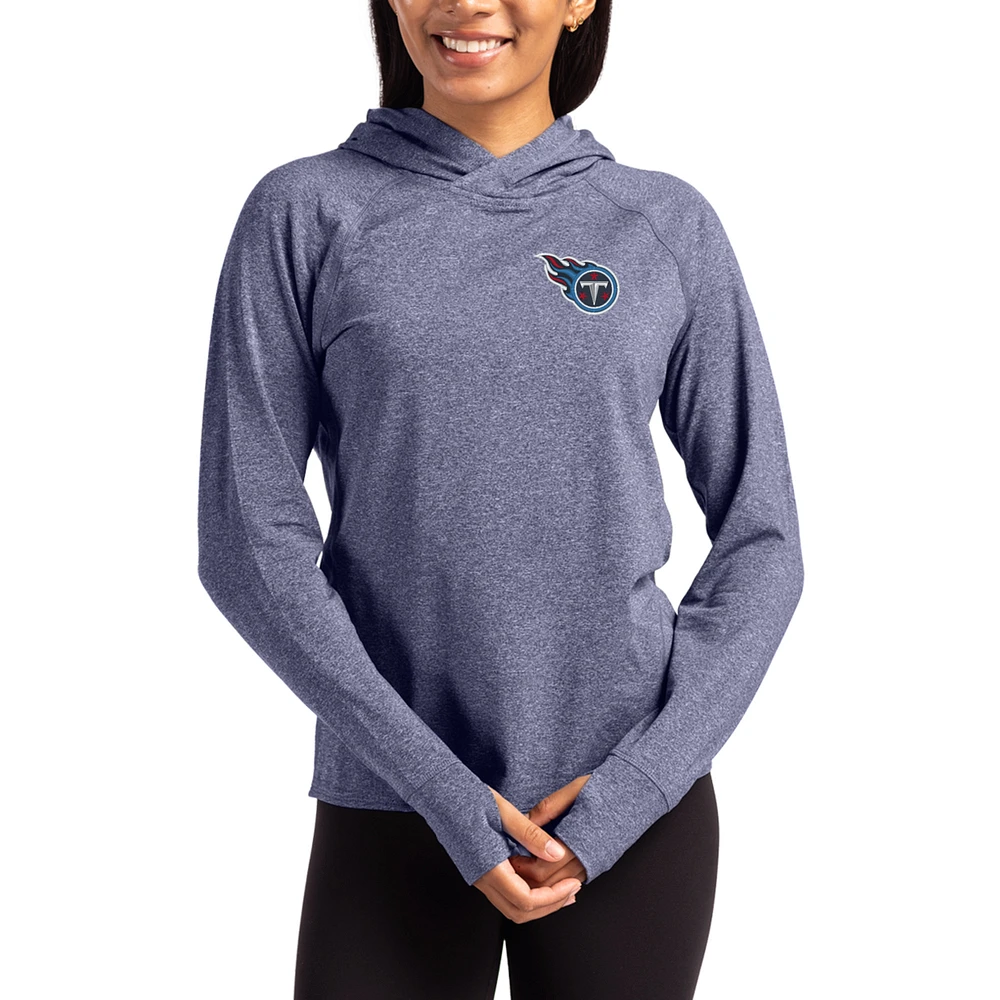 Women's Cutter & Buck Heather Navy Tennessee Titans Primary Logo Adapt Knit Recycled Raglan Pullover Hoodie