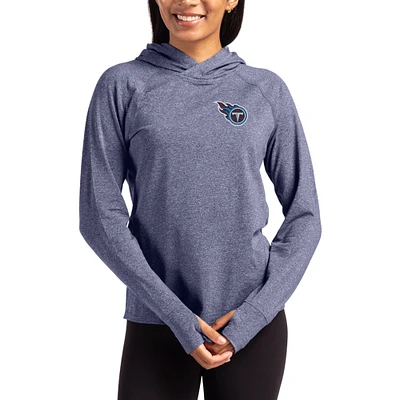 Women's Cutter & Buck Heather Navy Tennessee Titans Primary Logo Adapt Knit Recycled Raglan Pullover Hoodie