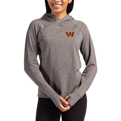 Women's Cutter & Buck Heather Charcoal Washington Commanders Primary Logo Adapt Knit Recycled Raglan Pullover Hoodie