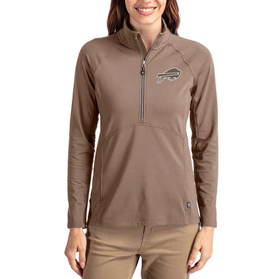 Women's Cutter & Buck Brown Buffalo Bills Tonal Adapt Eco Knit Stretch Recycled Raglan Half-Zip Pullover