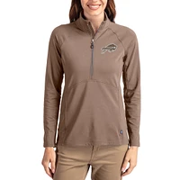 Women's Cutter & Buck Brown Buffalo Bills Tonal Adapt Eco Knit Stretch Recycled Raglan Half-Zip Pullover