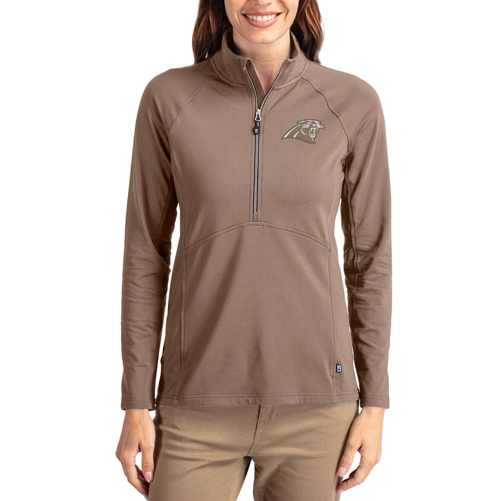 Women's Cutter & Buck Brown Carolina Panthers Tonal Adapt Eco Knit Stretch Recycled Raglan Half-Zip Pullover