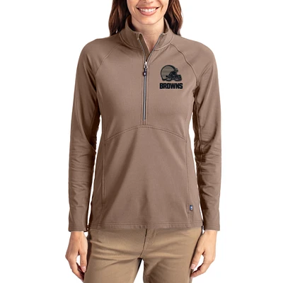 Women's Cutter & Buck Brown Cleveland Browns Tonal Adapt Eco Knit Stretch Recycled Raglan Half-Zip Pullover