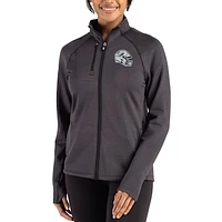 Women's Cutter & Buck Heather Black Miami Dolphins Peshastin Fleece Recycled Raglan Full-Zip Jacket