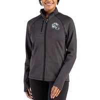 Women's Cutter & Buck Heather Black Miami Dolphins Peshastin Fleece Recycled Raglan Full-Zip Jacket