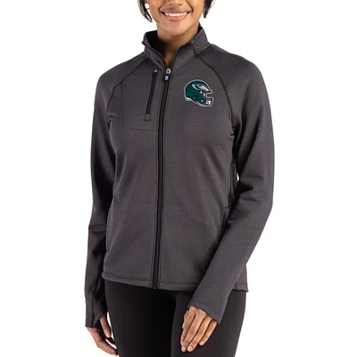 Women's Cutter & Buck Heather Black Philadelphia Eagles Peshastin Fleece Recycled Raglan Full-Zip Jacket