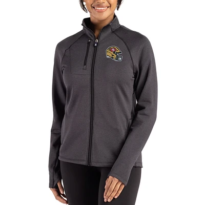 Women's Cutter & Buck Heather Black San Francisco 49ers Peshastin Fleece Recycled Raglan Full-Zip Jacket