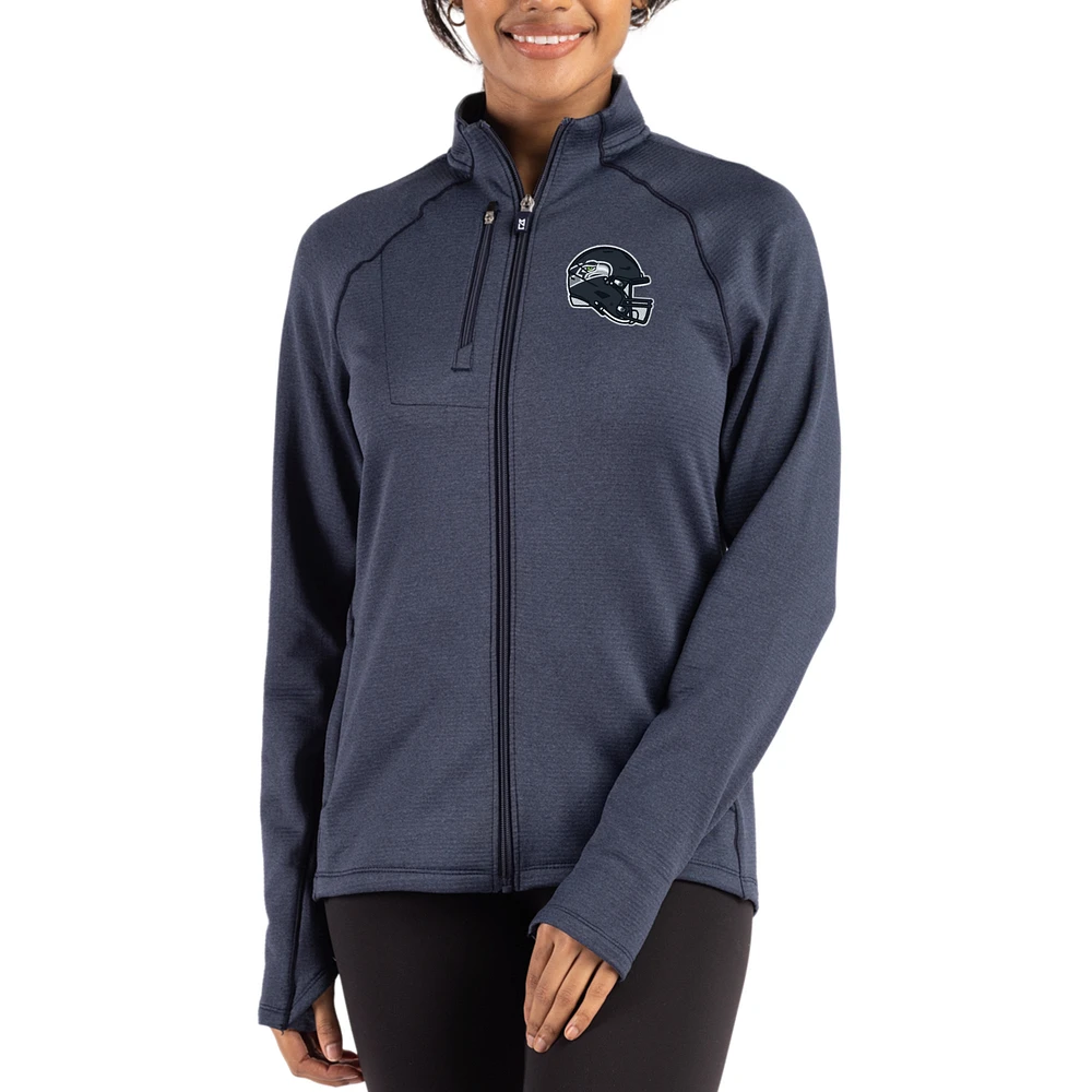 Women's Cutter & Buck Heather Navy Seattle Seahawks Peshastin Fleece Recycled Raglan Full-Zip Jacket