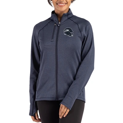 Women's Cutter & Buck Heather Navy Seattle Seahawks Peshastin Fleece Recycled Raglan Full-Zip Jacket
