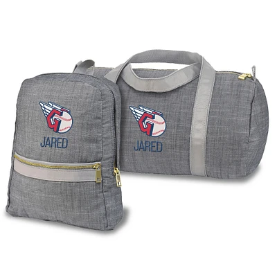 Youth Chad & Jake Gray Cleveland Guardians Personalized Backpack & Duffel Bag Set