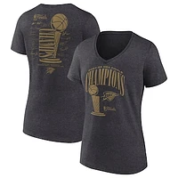 Women's Fanatics  Heather Charcoal Oklahoma City Thunder 2025 NBA Finals Champions Double Dribble V-Neck T-Shirt