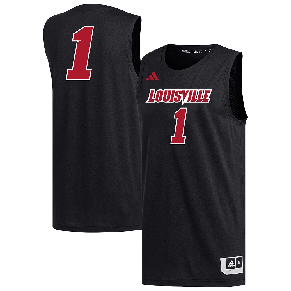 Men's adidas #1 Black Louisville Cardinals Replica Basketball Jersey