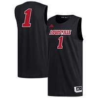Men's adidas #1 Black Louisville Cardinals Replica Basketball Jersey