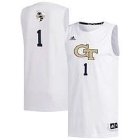 Men's adidas #1 White Georgia Tech Yellow Jackets Replica Basketball Jersey