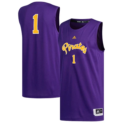 Men's adidas #1 Purple ECU Pirates Replica Basketball Jersey