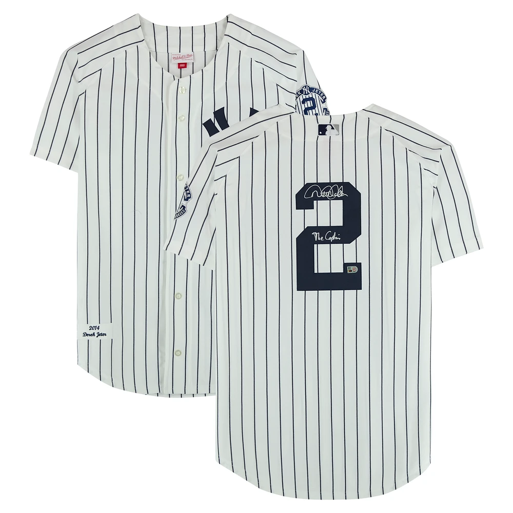 Derek Jeter New York Yankees Autographed White Mitchell & Ness 2014 Authentic Jersey with "The Captain" Inscription