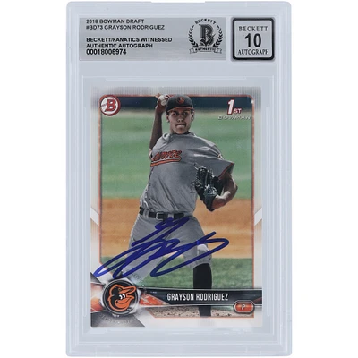 Grayson Rodriguez Baltimore Orioles Autographed 2018 Bowman Draft 1st Bowman #BD-73 Beckett Fanatics Witnessed Authenticated 10 Card