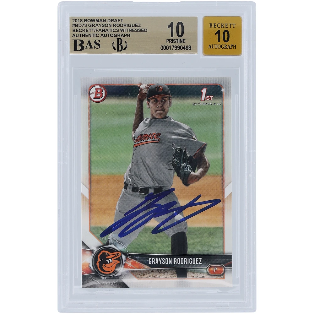 Grayson Rodriguez Baltimore Orioles Autographed 2018 Bowman Draft 1st Bowman #BD-73 Beckett Fanatics Witnessed Authenticated 10/10 Card - 10,9.5,10,10 Subgrades
