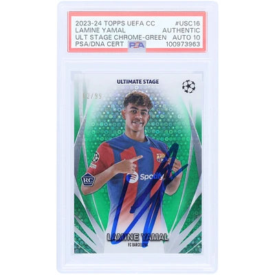 Lamine Yamal Barcelona Autographed 2023-24 Topps Chrome UEFA Ultimate Stage Green #USC-16 #/99 PSA Authenticated Auto 10 Rookie Card