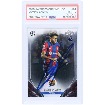 Lamine Yamal Barcelona Autographed 2023-24 Topps Chrome UCC #64 PSA Authenticated /10 Rookie Card