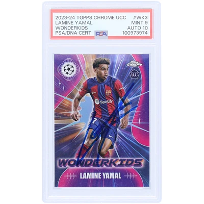 Lamine Yamal Barcelona Autographed 2023-24 Topps Chrome UCC Wonderkids #WK-3 PSA Authenticated 9/10 Rookie Card