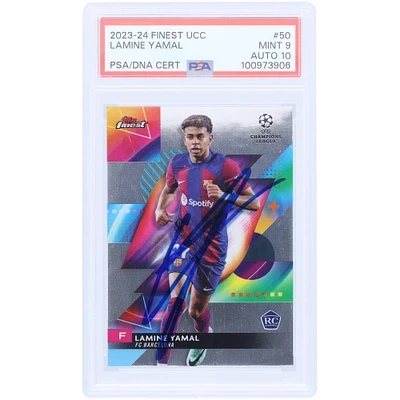 Lamine Yamal Barcelona Autographed 2023-24 Topps Finest UCC #50 PSA Authenticated 9/10 Rookie Card