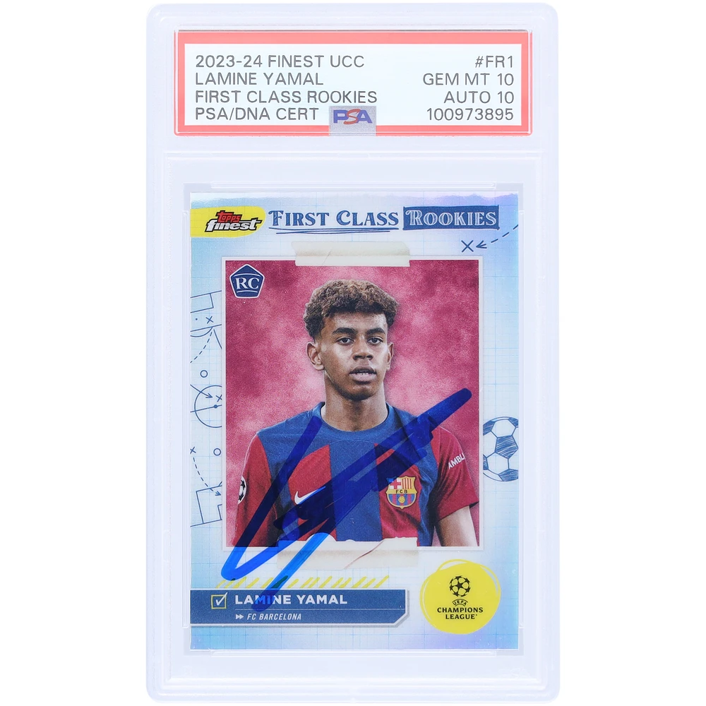Lamine Yamal Barcelona Autographed 2023-24 Topps Finest UCC First Class Rookies #FR-1 PSA Authenticated 10/10 Rookie Card