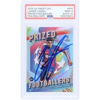 Lamine Yamal Barcelona Autographed 2023-24 Topps Finest UCC Prized Footballer #PF-8 PSA Authenticated /10 Rookie Card
