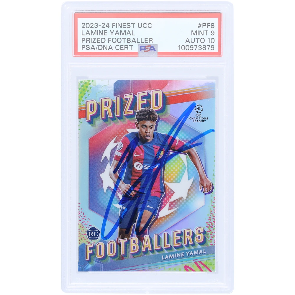 Lamine Yamal Barcelona Autographed 2023-24 Topps Finest UCC Prized Footballer #PF-8 PSA Authenticated /10 Rookie Card