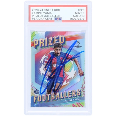 Lamine Yamal Barcelona Autographed 2023-24 Topps Finest UCC Prized Footballer #PF-8 PSA Authenticated /10 Rookie Card