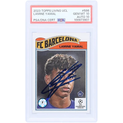 Lamine Yamal Barcelona Autographed 2023 Topps Living UCL #596 PSA Authenticated 10/10 Rookie Card