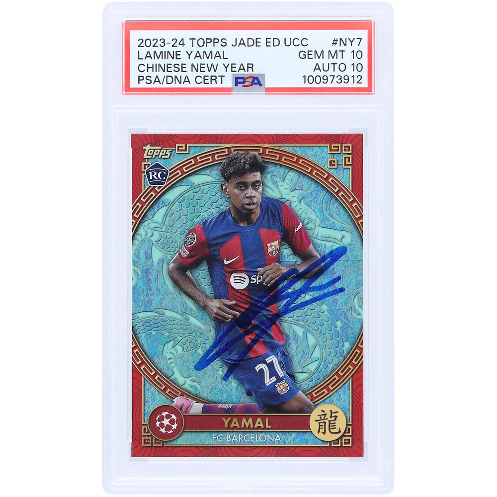 Lamine Yamal Barcelona Autographed 2023-24 Topps Jade Edition UCC Chinese New Year #NY-7 PSA Authenticated 10/10 Rookie Card
